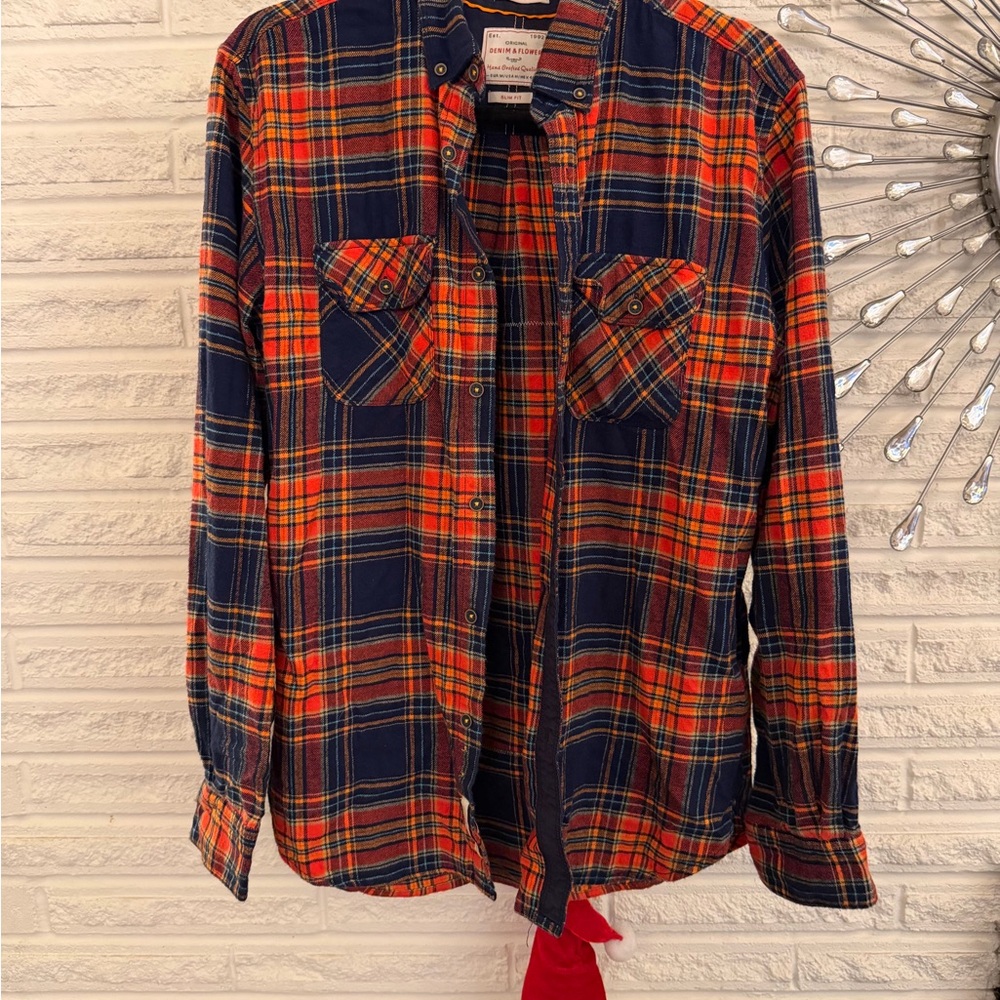 Denim & Flower Red and Blue Plaid unique “Nasa” design Casual Shirt